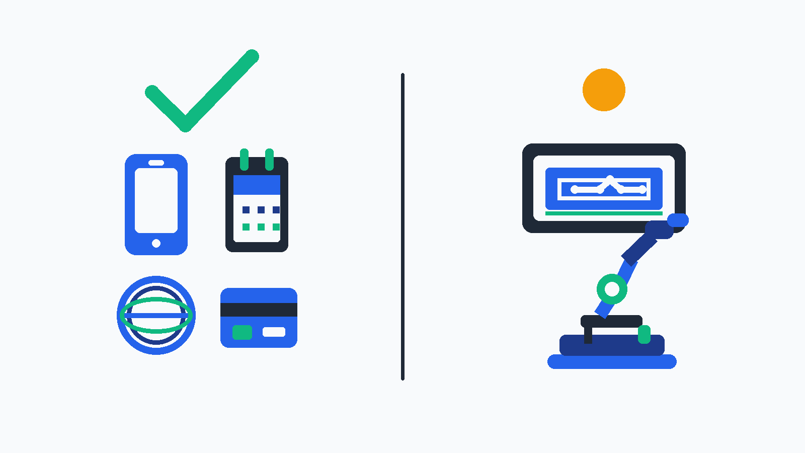 Two columns comparing AI that works in healthcare today versus what is not ready yet